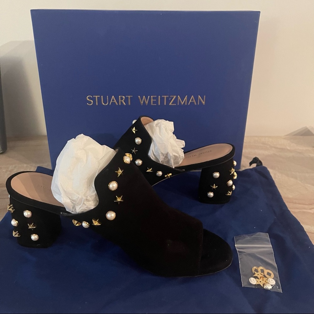 Stuart Weitzman Dohickey Embellished Suede Mule Sandal